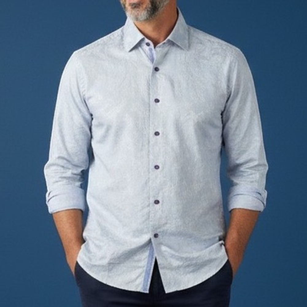 Hammer Made Shirt Mens 44/17.5 Blue Floral Jacquard Woven In Italy Button Down